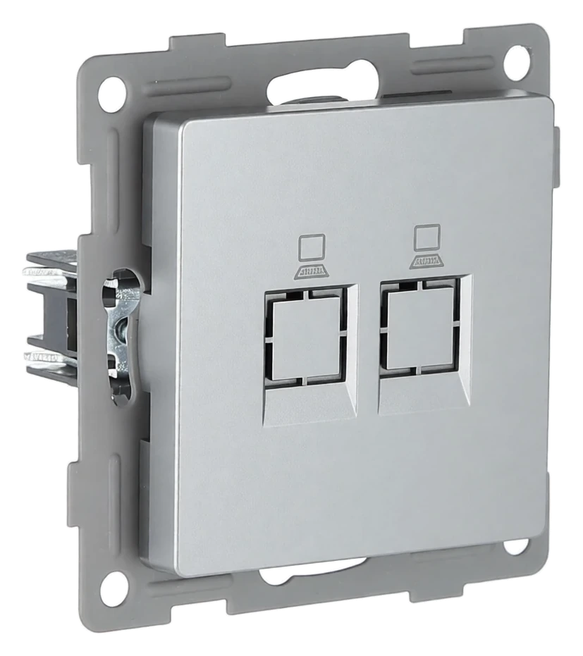 Розетка RJ45 (cat 5e) 2-я серебро Софт-тач